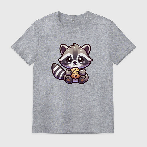 Мужская футболка Милый енотик с печенькой / Меланж – фото 1