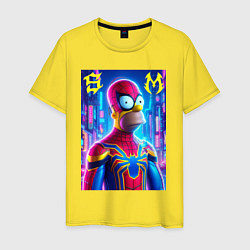 Футболка хлопковая мужская Homer Simpson and Spider man - collaboration, цвет: желтый