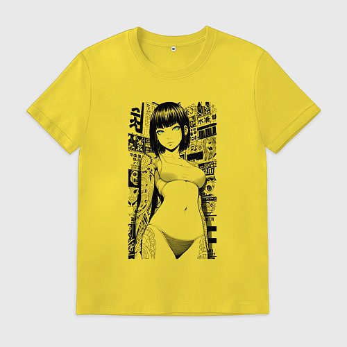 Мужская футболка Зеленоглазая девушка с татуировками / Желтый – фото 1