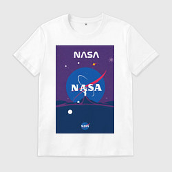 Футболка хлопковая мужская NASA фиолетовый плакат, цвет: белый