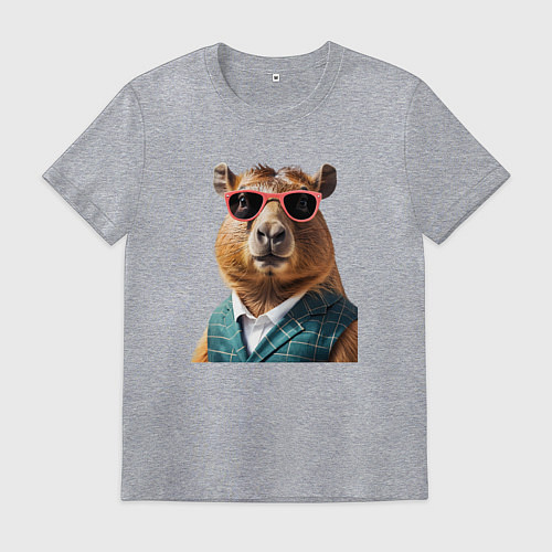 Мужская футболка Капибара в жилетке / Меланж – фото 1