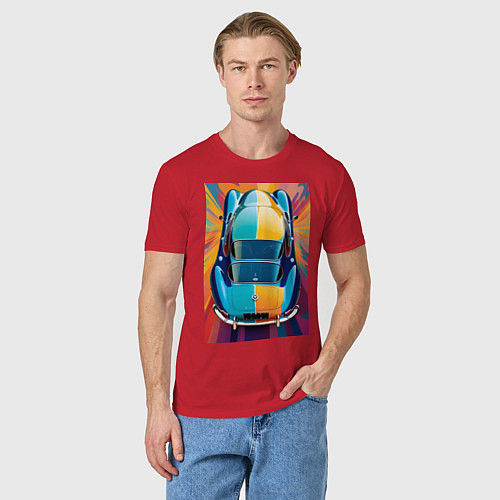Мужская футболка Яркий ретро автомобиль / Красный – фото 3