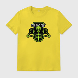 Футболка хлопковая мужская Скелет скейтер, цвет: желтый