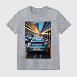 Футболка хлопковая мужская Porsche 911 в городе, цвет: меланж