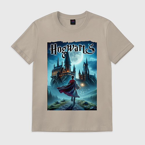 Мужская футболка Harry Potter with a magic wand - Hogwarts / Миндальный – фото 1