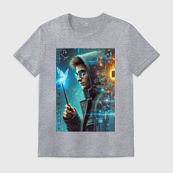 Футболка хлопковая мужская Гарри Поттер - киберпанк, цвет: меланж