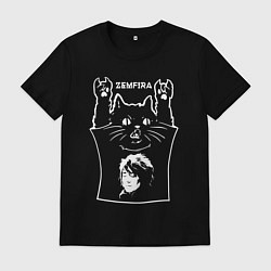 Футболка хлопковая мужская Земфира - кот рок, цвет: черный