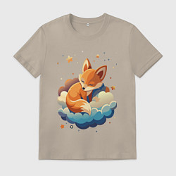 Футболка хлопковая мужская Лисенок спит на облаке, цвет: миндальный