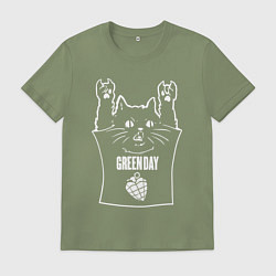 Футболка хлопковая мужская Green Day - cat rock, цвет: авокадо