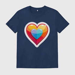 Футболка хлопковая мужская Разноцветное сердечко с обводкой, цвет: тёмно-синий
