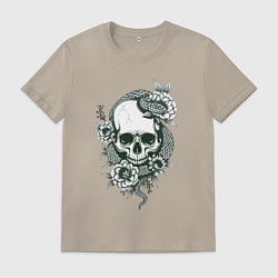 Футболка хлопковая мужская Змея на черепе, цвет: миндальный