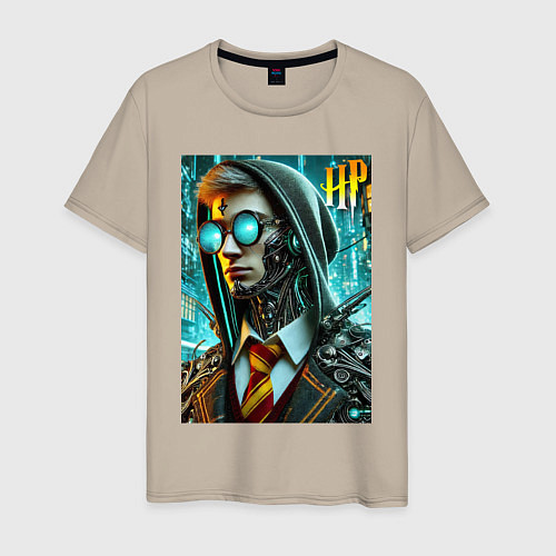 Мужская футболка Cyber Harry Potter - ai art fantasy / Миндальный – фото 1