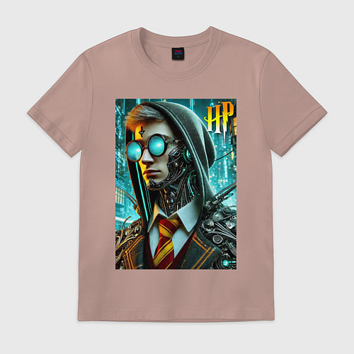 Мужская футболка Cyber Harry Potter - ai art fantasy / Пыльно-розовый – фото 1