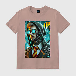 Футболка хлопковая мужская Cyber Harry Potter - ai art fantasy, цвет: пыльно-розовый