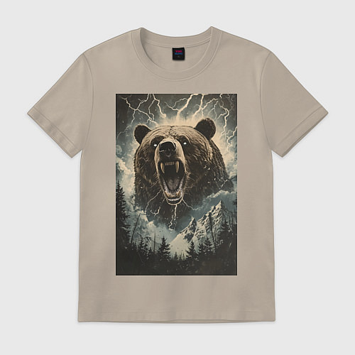 Мужская футболка Оскаленная морда медведя / Миндальный – фото 1