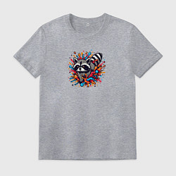 Футболка хлопковая мужская Енот в брызгах краски, цвет: меланж