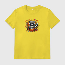 Футболка хлопковая мужская Забавный енот в брызгах краски, цвет: желтый