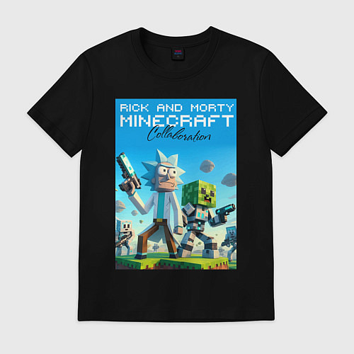 Мужская футболка Rick and Morty Minecraft - collaboration / Черный – фото 1