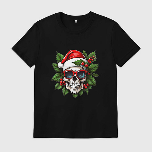 Мужская футболка Рождественский венок с черепом / Черный – фото 1