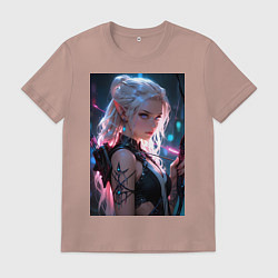 Футболка хлопковая мужская Прекрасная девушка-эльф с луком, цвет: пыльно-розовый