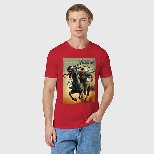 Мужская футболка Eddie rides a symbiote horse - Venom 3 / Красный – фото 3