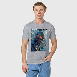 Футболка хлопковая мужская Перерождение ядовитой слизи в киберпанк - Веном, цвет: меланж — фото 2