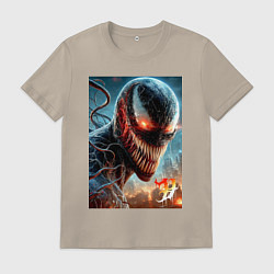 Футболка хлопковая мужская Ужасный Веном - неоновое свечение, цвет: миндальный