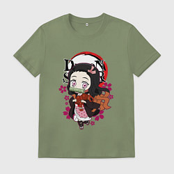 Футболка хлопковая мужская Клинок рассекающий демонов Незуко каваи, цвет: авокадо