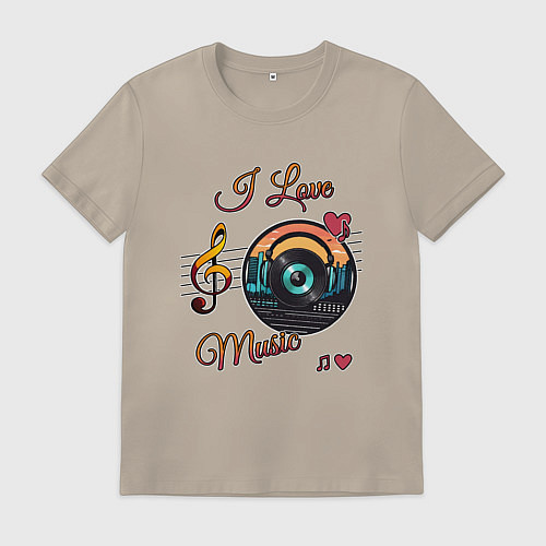 Мужская футболка Я люблю музыку / Миндальный – фото 1