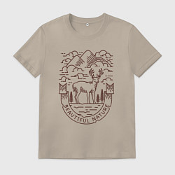 Футболка хлопковая мужская Дикий и свободный олень, цвет: миндальный