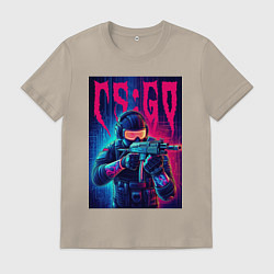 Футболка хлопковая мужская Counter Strike go - neon glow, цвет: миндальный