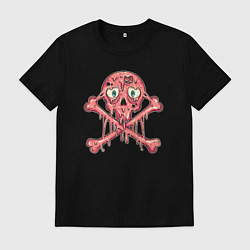 Футболка хлопковая мужская Розовый черепок, цвет: черный