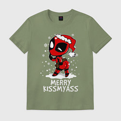 Футболка хлопковая мужская Deadpool - merry kiss my ass, цвет: авокадо