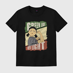 Футболка хлопковая мужская Зелёный и красный свет, цвет: черный