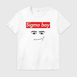 Футболка хлопковая мужская Sigma boy roblox face - gaming meme collab, цвет: белый