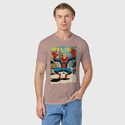 Футболка хлопковая мужская Spider-Trump in New York, цвет: пыльно-розовый — фото 2