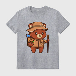 Футболка хлопковая мужская Мишка путешественник, цвет: меланж