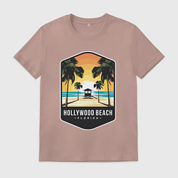 Футболка хлопковая мужская Пляж Голливуда, цвет: пыльно-розовый