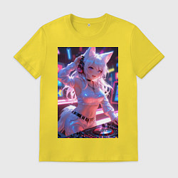 Футболка хлопковая мужская Лиса диджей в клубе, цвет: желтый