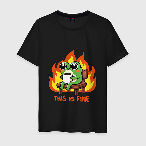 Мужская футболка Frog - this is fine / Черный – фото 1