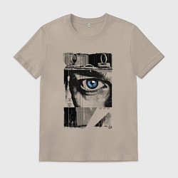 Футболка хлопковая мужская Тревожный взгляд, цвет: миндальный