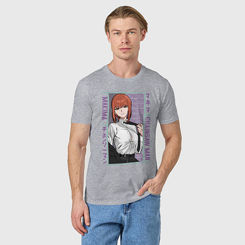 Мужская футболка Человек-бензопила Макима в костюме / Меланж – фото 3