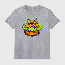 Футболка хлопковая мужская Зловещая тыква, цвет: меланж