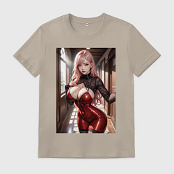 Футболка хлопковая мужская Девушка в коридоре, цвет: миндальный