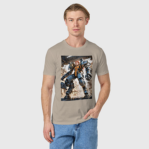 Мужская футболка Девушка управляет огромным мехом / Миндальный – фото 3