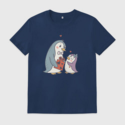 Футболка хлопковая мужская Парочка влюбленных пингвинов, цвет: тёмно-синий