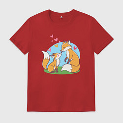 Футболка хлопковая мужская Свидание влюбленных лисичек, цвет: красный