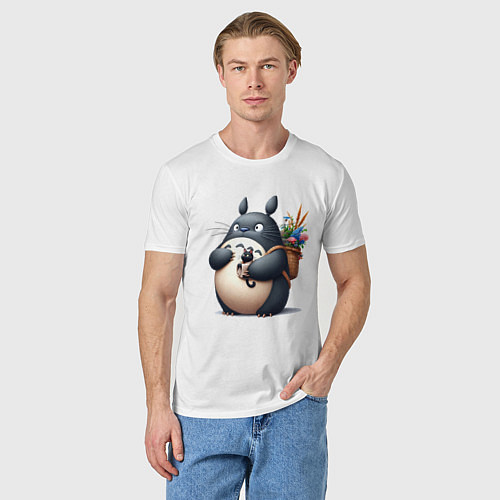 Мужская футболка Totoro and black cat - anime / Белый – фото 3