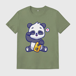 Футболка хлопковая мужская Cute panda, цвет: авокадо