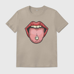 Футболка хлопковая мужская Lips pill, цвет: миндальный